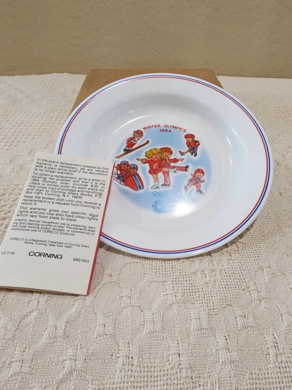1984 NIB Corelle CAMPBELL'S KIDS Rim Soup Bowl - Winter Olympics in Sarajevo